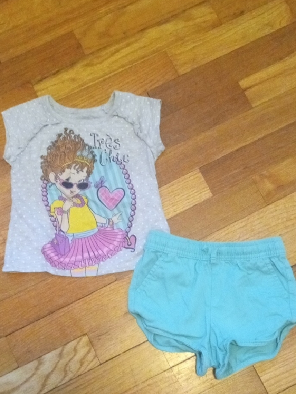 Girls Graphic Tee and sage green Shorts Set - girl 3t